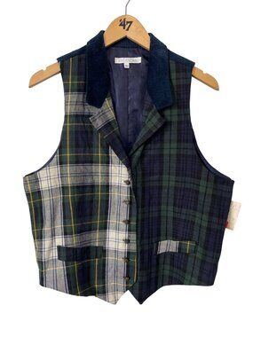 80s Vintage Heirlooms Vest Size XL Plaid Button Up Corduroy Back Deadstock NEW